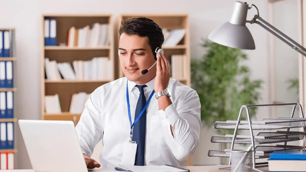 Customer service team using Microsoft Dynamics 365 to improve productivity and response times.
