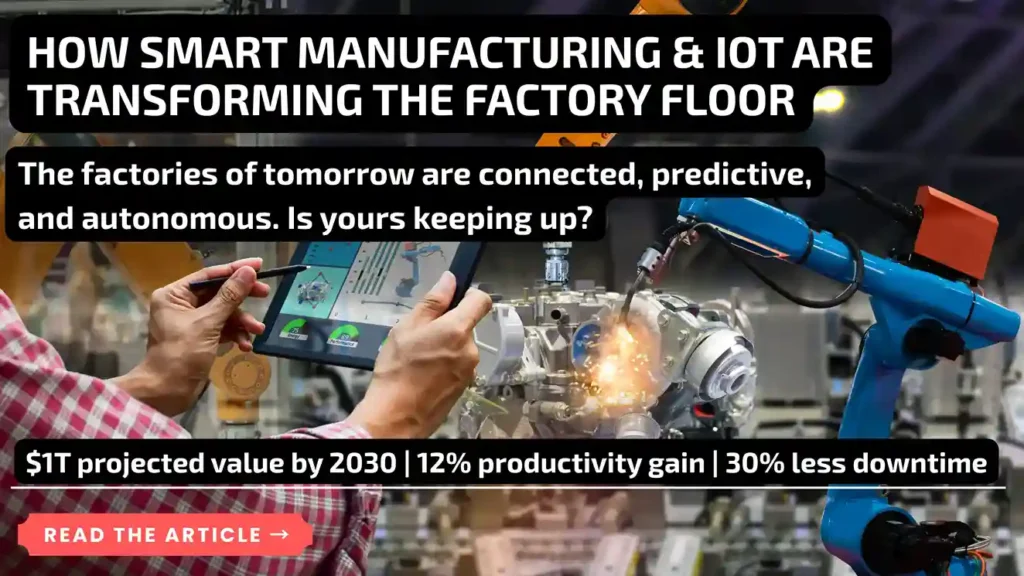 Smart factory using IoT devices and automation for real-time manufacturing monitoring.