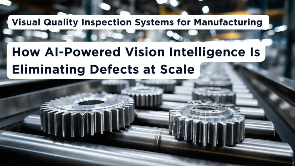 AI-powered visual inspection system detecting product defects on a manufacturing production line.