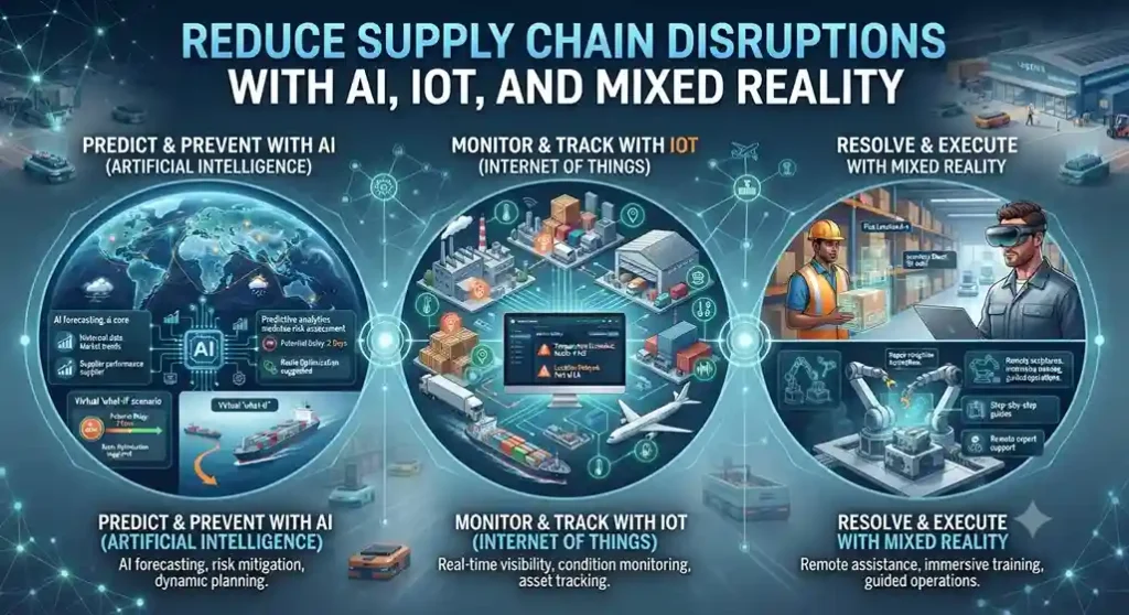 AI, IoT, and mixed reality technologies improving supply chain visibility, logistics, and warehouse operations.