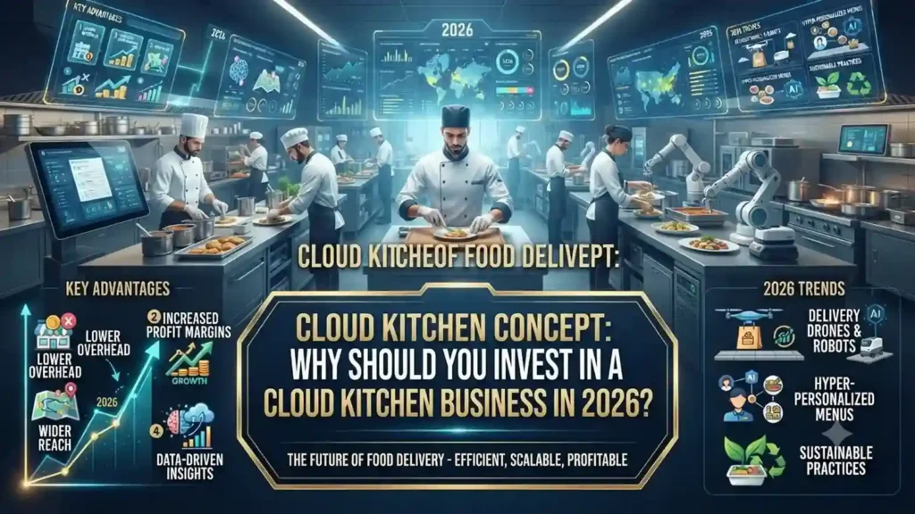 Cloud kitchen management system handling online orders, kitchen operations, and food delivery in 2026.