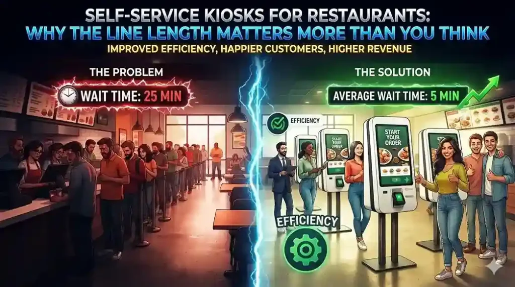 Self-service kiosks for restaurants helping customers place orders faster and reduce queues during busy periods.
