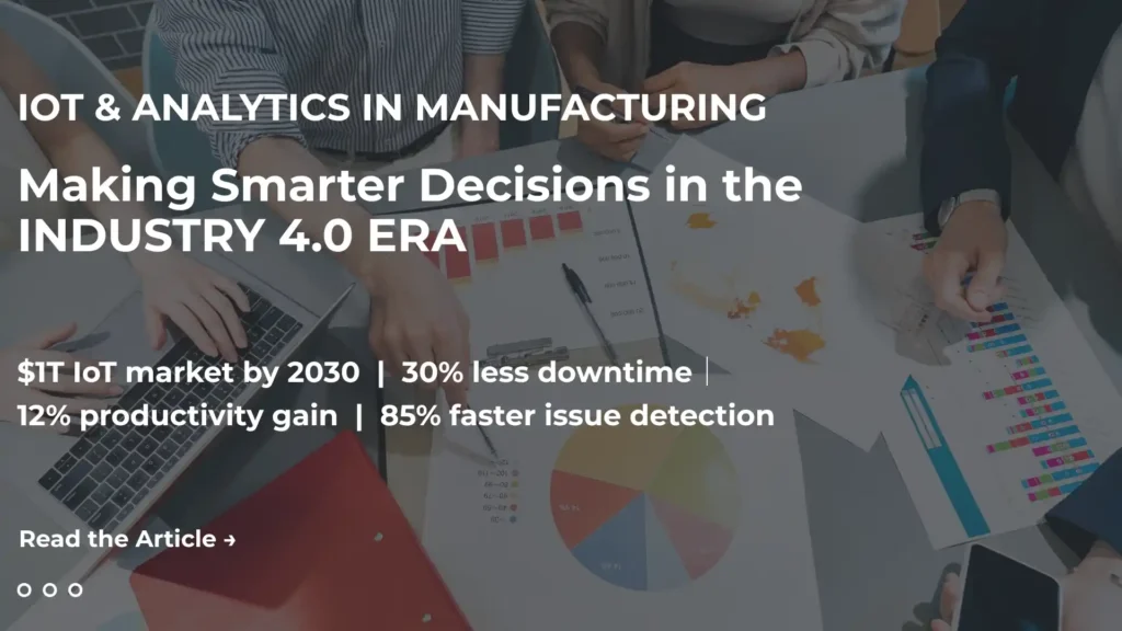 Smart factory using IoT sensors and analytics dashboards for real-time manufacturing insights.