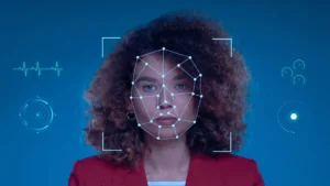 A security professional monitoring real-time facial recognition analytics using Trident VIS’s advanced technology