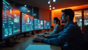 Security camera monitoring dashboard displaying real-time analytics and customer behavior data powered by Trident’s video analytics solution.