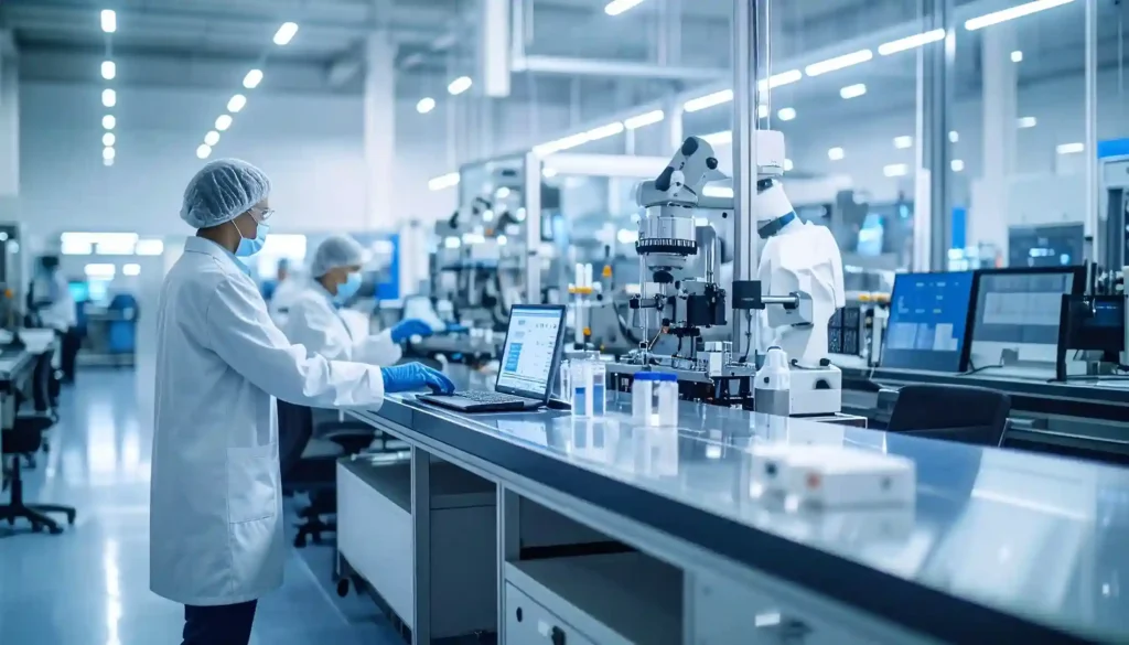 Pharma manufacturing team using Dynamics 365 Business Central for real-time batch traceability and compliance tracking