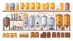 A brewery production line using Aptean ERP for streamlined brewing from raw grain to bottled beer.