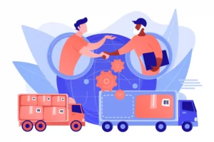 Business professional using Microsoft Dynamics 365 Business Central dashboard to track deliveries and make data-driven decisions.