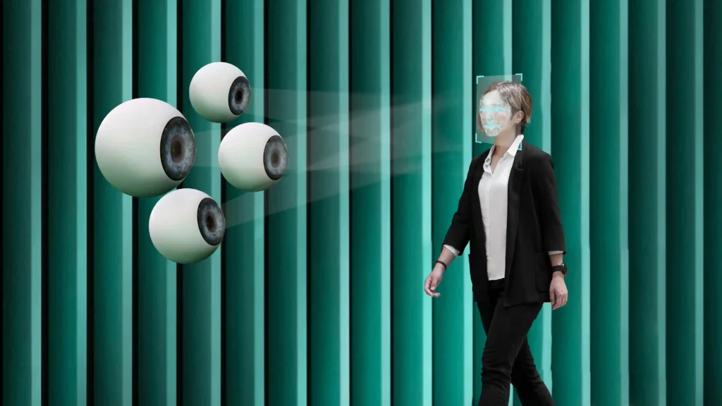 AI Vision security system analyzing real-time video feed to detect threats and reduce blind spots.
