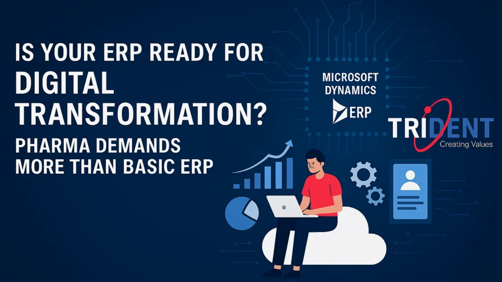 Pharma professional reviewing digital ERP dashboard to enhance efficiency and compliance.