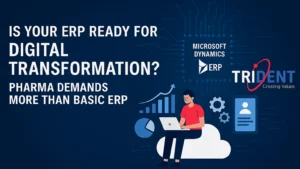 Pharma professional reviewing digital ERP dashboard to enhance efficiency and compliance.