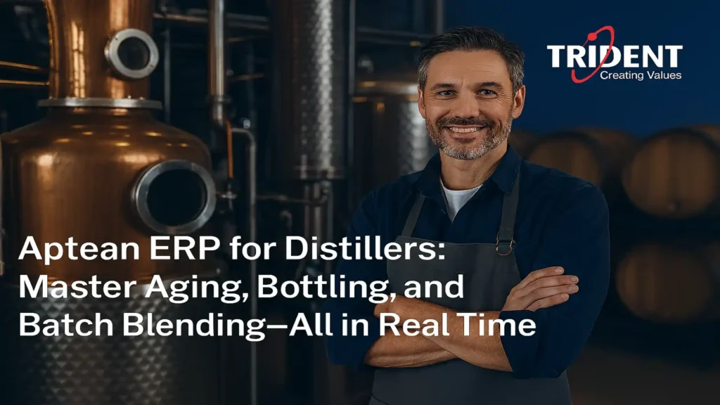 Aptean ERP optimizing distillery workflows including aging, bottling, and batch blending.
