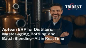 Aptean ERP optimizing distillery workflows including aging, bottling, and batch blending.