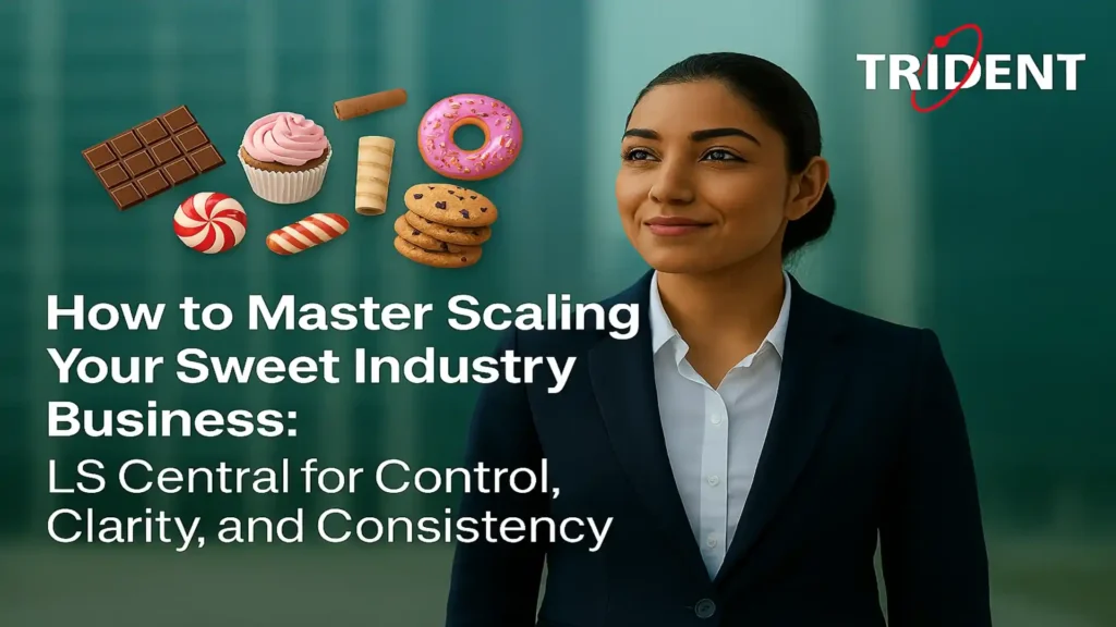 Sweet industry business owner using LS Central dashboard to manage recipes, inventory, billing, and production across multiple locations.