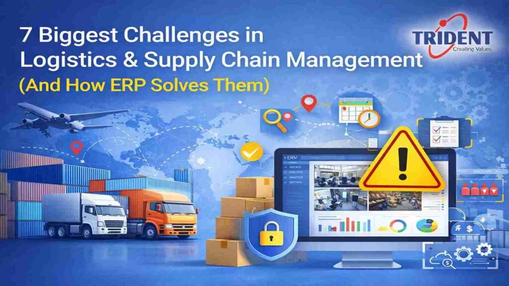 Warehouse manager using ERP dashboard to track inventory, shipments, and real-time supply chain performance.