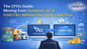 CFO reviewing financial dashboards while planning migration from Dynamics AX to D365 Finance and Operations to protect cash flow.