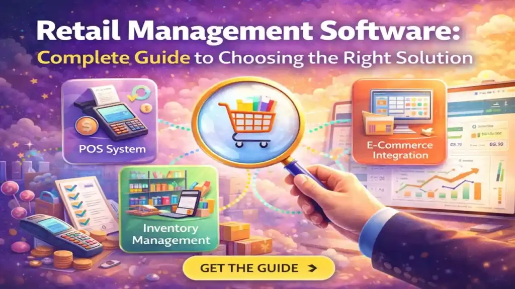 Retail store manager using retail management software dashboard to track inventory, sales, and store performance.
