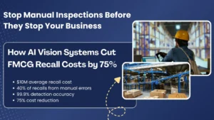AI vision system inspecting FMCG products on a production line to detect defects automatically.