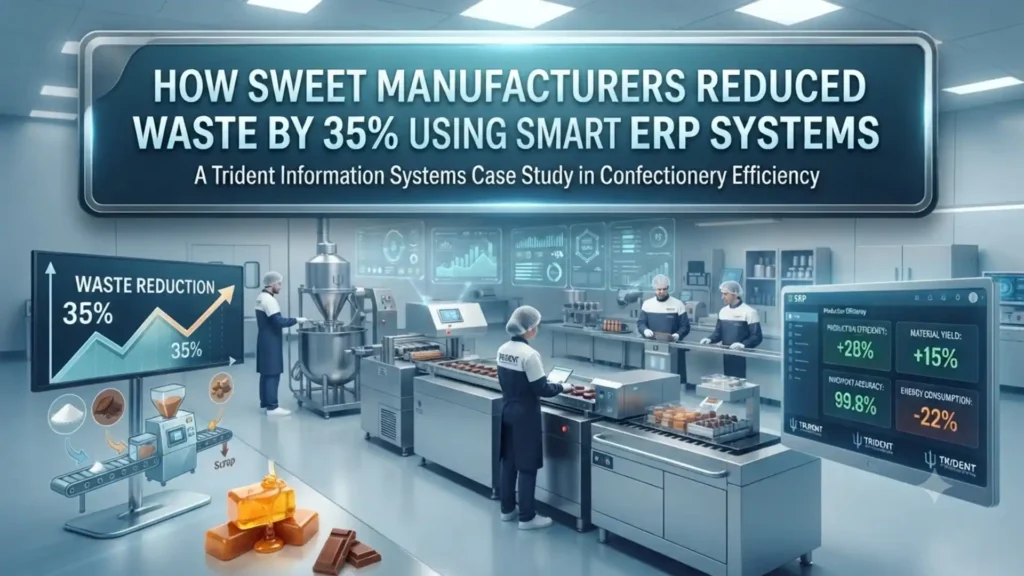Smart ERP system managing recipe formulation, inventory, expiry tracking, and production for sweet manufacturers.