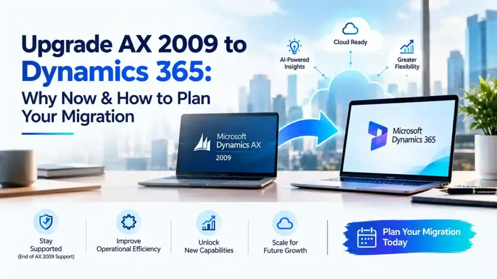 Upgrade AX 2009 to Dynamics 365 with a planned ERP migration strategy, modern cloud capabilities, and improved business operations
