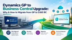 Dynamics GP to Business Central upgrade guide covering migration planning, data transfer, ERP modernization, and Dynamics 365 implementation
